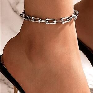 Sterling Silver U Link Ankle Bracelet